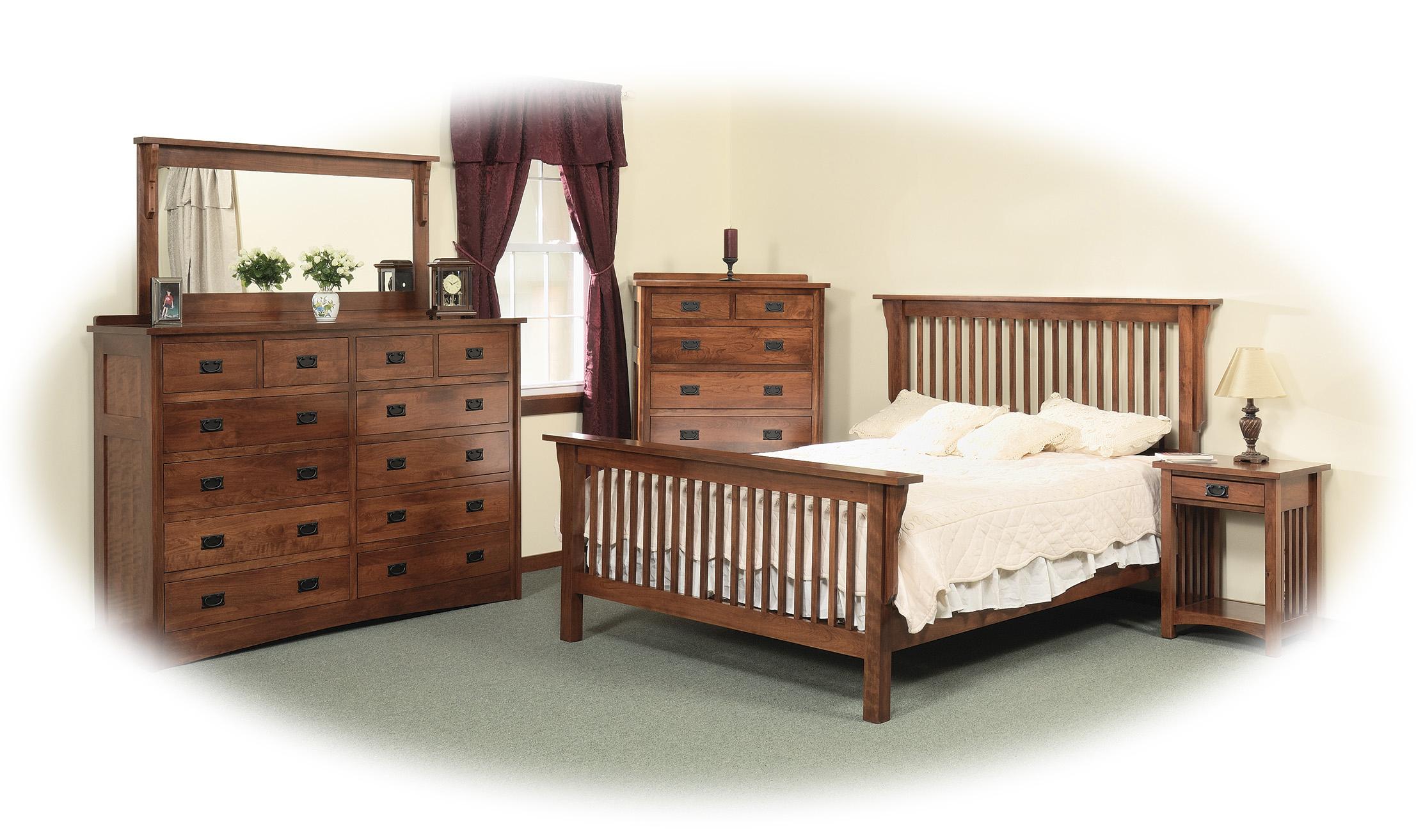 Daniel's Amish Mission 30-3113+3123+3103 Queen Mission-Style Frame Bed with Headboard ...